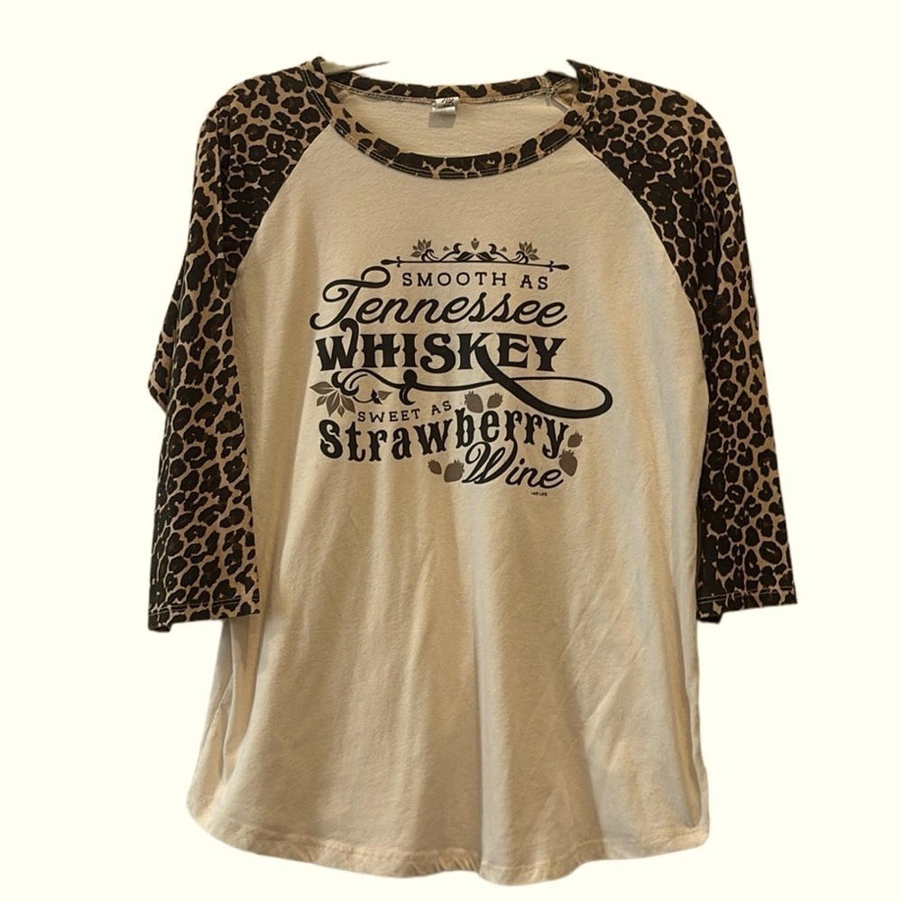 Lucky & Blessed Like Tennessee Whiskey Baseball Animal Print Leopard Tshirt M​​​
